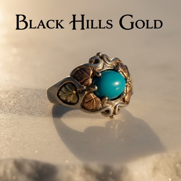 Black Hills Gold Jewelry - Turquoise Ring - Blue Stone Accent size 8
